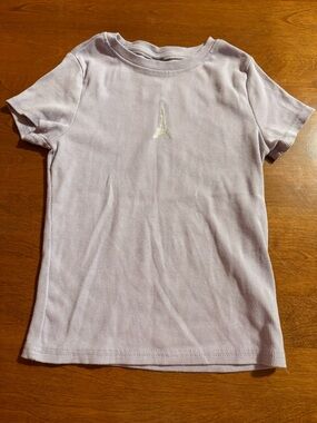 Girls' Light Lavender Ribbed Short Sleeve Tee with Embroidered Eiffel Tower